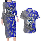 Canterbury Bankstown Bulldogs Rugby Couples Matching Long Sleeve Bodycon Dress and Hawaiian Shirt Fierce Mascot Geometric Tribal Art