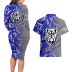 Canterbury Bankstown Bulldogs Rugby Couples Matching Long Sleeve Bodycon Dress and Hawaiian Shirt Fierce Mascot Geometric Tribal Art