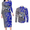 Canterbury Bankstown Bulldogs Rugby Couples Matching Long Sleeve Bodycon Dress and Long Sleeve Button Shirt Fierce Mascot Geometric Tribal Art
