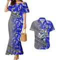 Canterbury Bankstown Bulldogs Rugby Couples Matching Mermaid Dress and Hawaiian Shirt Fierce Mascot Geometric Tribal Art