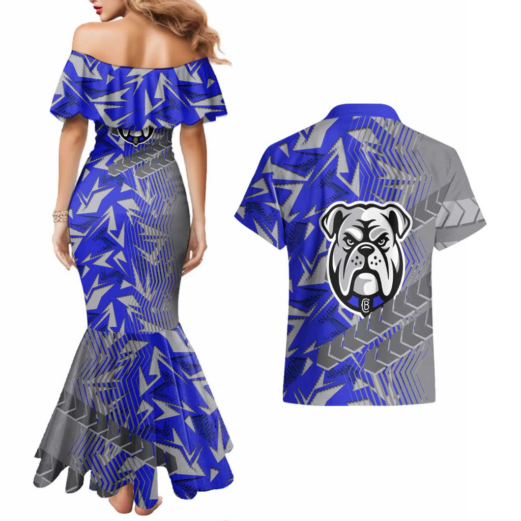 Canterbury Bankstown Bulldogs Rugby Couples Matching Mermaid Dress and Hawaiian Shirt Fierce Mascot Geometric Tribal Art