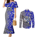 Canterbury Bankstown Bulldogs Rugby Couples Matching Mermaid Dress and Long Sleeve Button Shirt Fierce Mascot Geometric Tribal Art