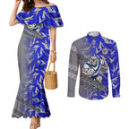 Canterbury Bankstown Bulldogs Rugby Couples Matching Mermaid Dress and Long Sleeve Button Shirt Fierce Mascot Geometric Tribal Art