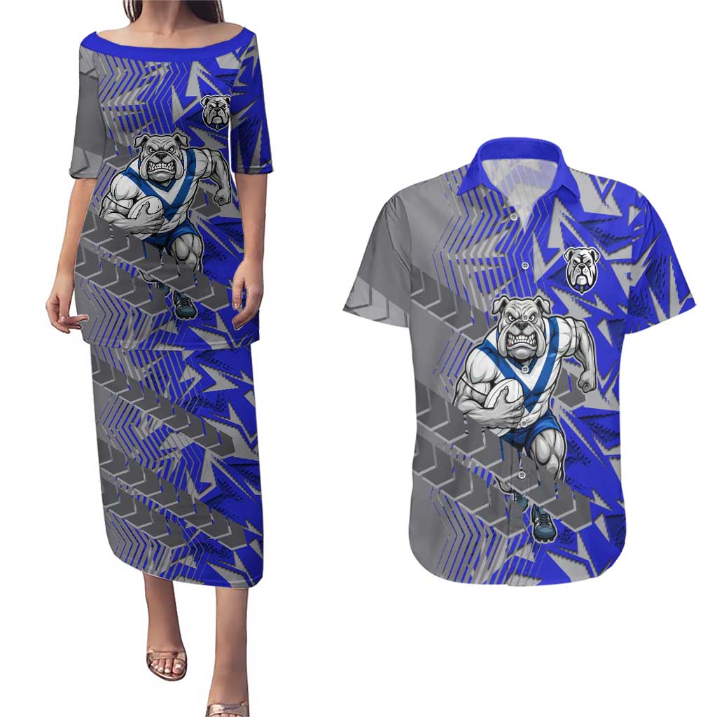 Canterbury Bankstown Bulldogs Rugby Couples Matching Puletasi and Hawaiian Shirt Fierce Mascot Geometric Tribal Art