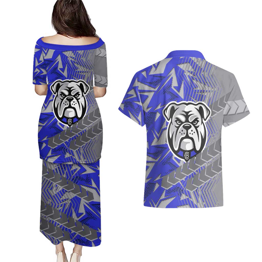 Canterbury Bankstown Bulldogs Rugby Couples Matching Puletasi and Hawaiian Shirt Fierce Mascot Geometric Tribal Art