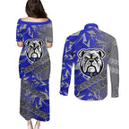 Canterbury Bankstown Bulldogs Rugby Couples Matching Puletasi and Long Sleeve Button Shirt Fierce Mascot Geometric Tribal Art
