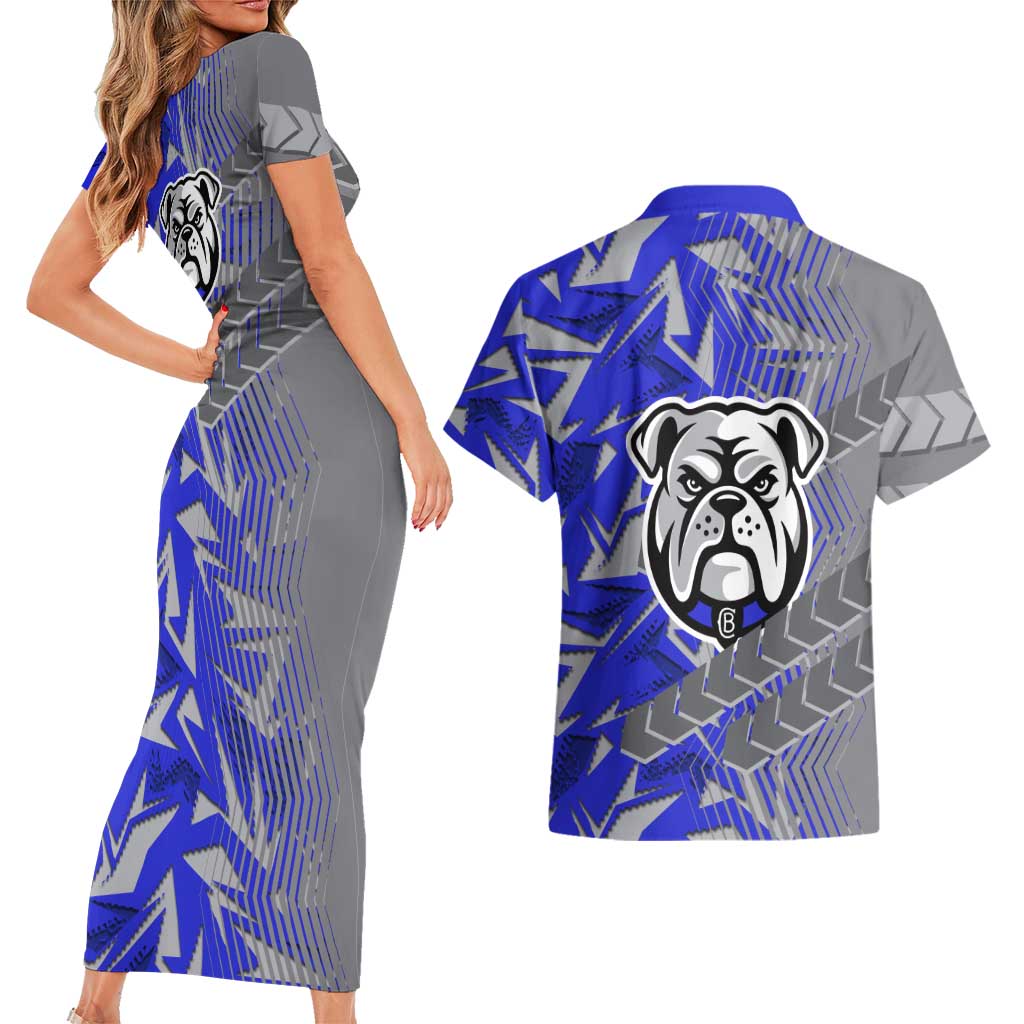 Canterbury Bankstown Bulldogs Rugby Couples Matching Short Sleeve Bodycon Dress and Hawaiian Shirt Fierce Mascot Geometric Tribal Art