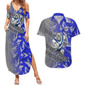 Canterbury Bankstown Bulldogs Rugby Couples Matching Summer Maxi Dress and Hawaiian Shirt Fierce Mascot Geometric Tribal Art