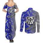 Canterbury Bankstown Bulldogs Rugby Couples Matching Summer Maxi Dress and Long Sleeve Button Shirt Fierce Mascot Geometric Tribal Art