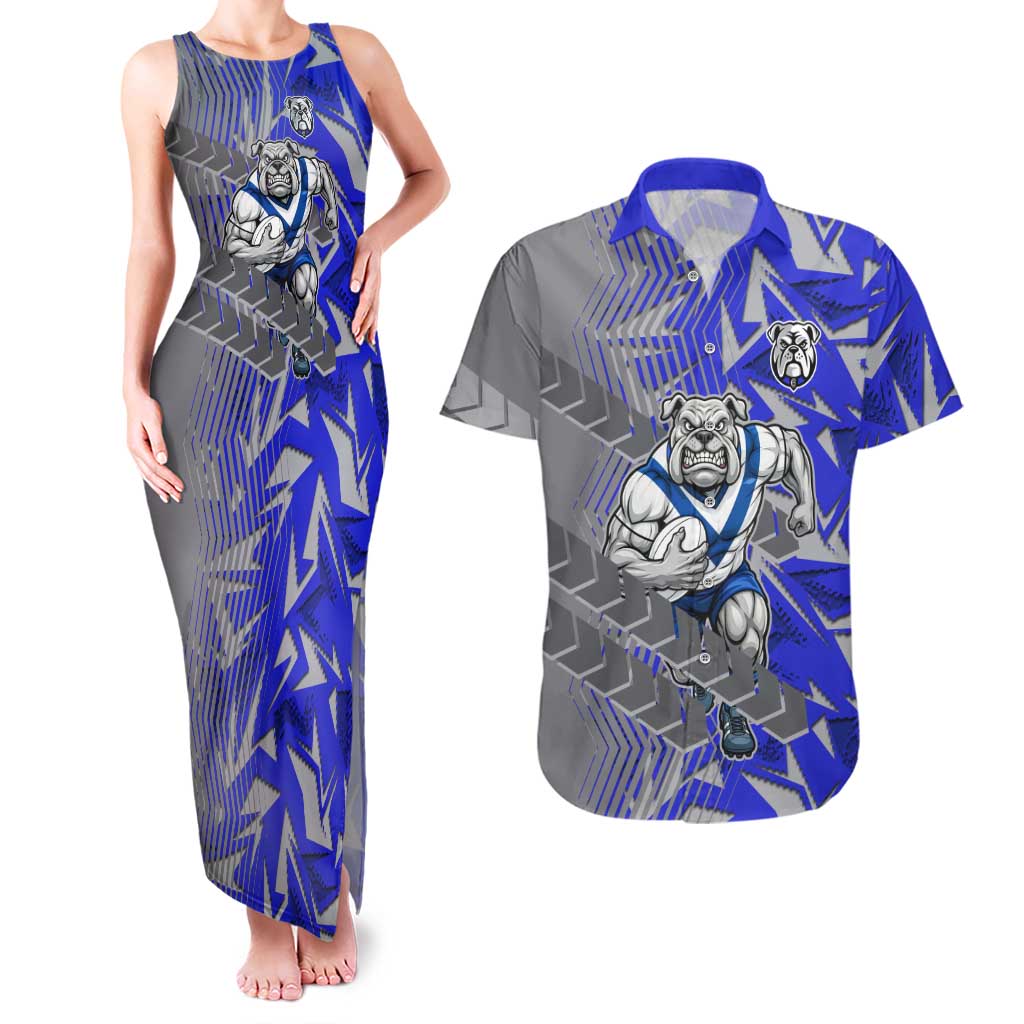 Canterbury Bankstown Bulldogs Rugby Couples Matching Tank Maxi Dress and Hawaiian Shirt Fierce Mascot Geometric Tribal Art