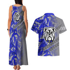 Canterbury Bankstown Bulldogs Rugby Couples Matching Tank Maxi Dress and Hawaiian Shirt Fierce Mascot Geometric Tribal Art