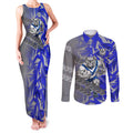 Canterbury Bankstown Bulldogs Rugby Couples Matching Tank Maxi Dress and Long Sleeve Button Shirt Fierce Mascot Geometric Tribal Art