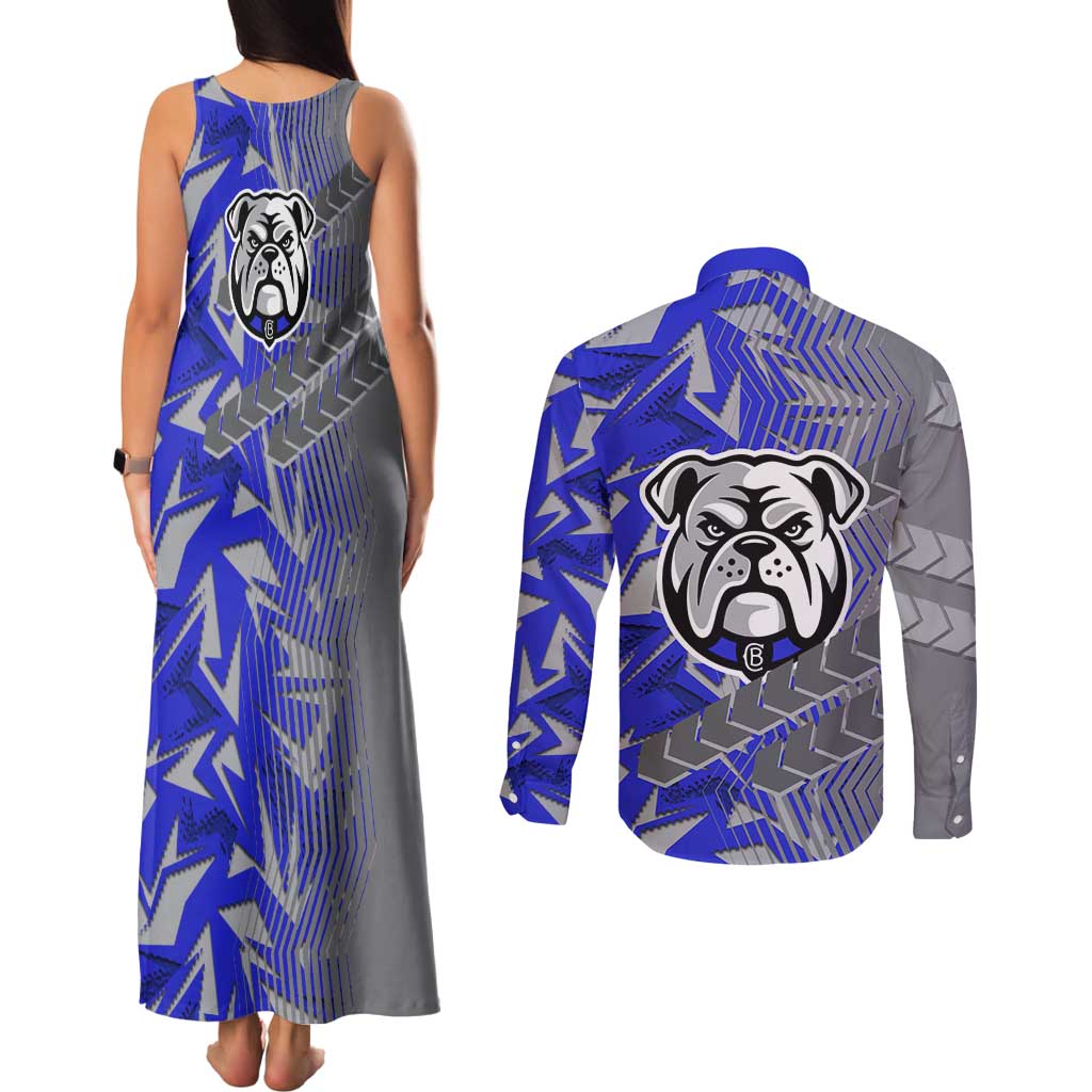 Canterbury Bankstown Bulldogs Rugby Couples Matching Tank Maxi Dress and Long Sleeve Button Shirt Fierce Mascot Geometric Tribal Art