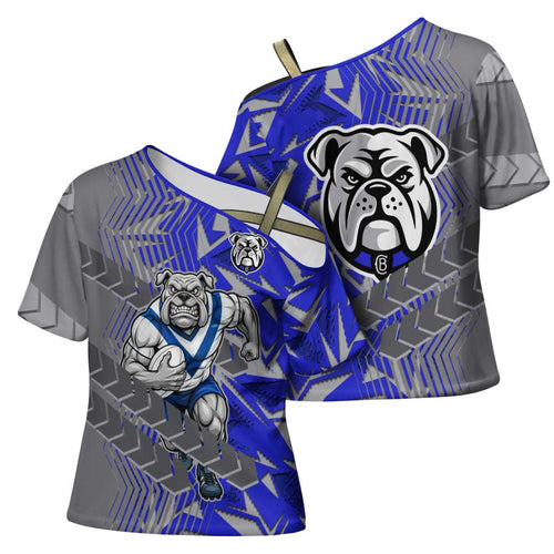 Canterbury Bankstown Bulldogs Rugby Cross Shoulder Shirt Fierce Mascot Geometric Tribal Art