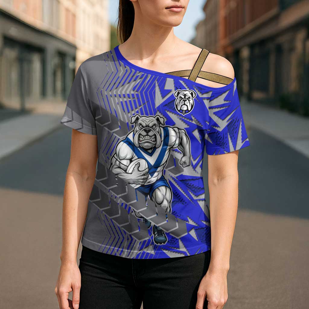 Canterbury Bankstown Bulldogs Rugby Cross Shoulder Shirt Fierce Mascot Geometric Tribal Art