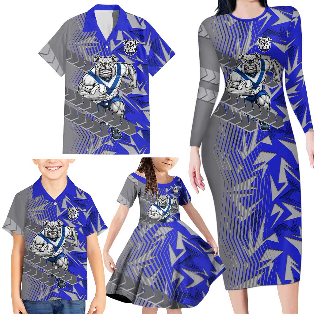Canterbury Bankstown Bulldogs Rugby Family Matching Long Sleeve Bodycon Dress and Hawaiian Shirt Fierce Mascot Geometric Tribal Art