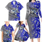Canterbury Bankstown Bulldogs Rugby Family Matching Long Sleeve Bodycon Dress and Hawaiian Shirt Fierce Mascot Geometric Tribal Art