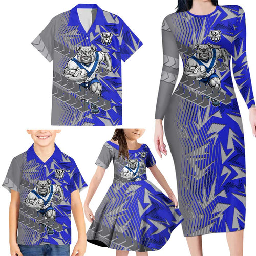 Canterbury Bankstown Bulldogs Rugby Family Matching Long Sleeve Bodycon Dress and Hawaiian Shirt Fierce Mascot Geometric Tribal Art