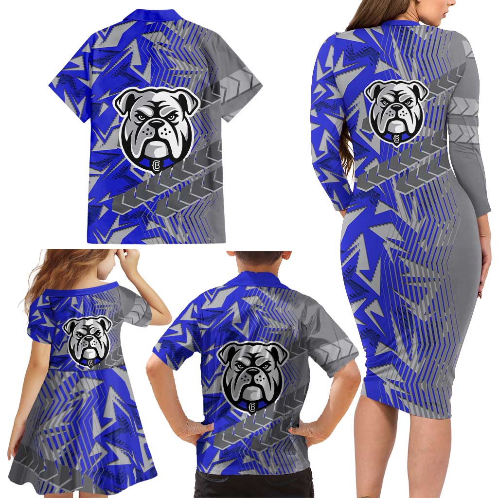 Canterbury Bankstown Bulldogs Rugby Family Matching Long Sleeve Bodycon Dress and Hawaiian Shirt Fierce Mascot Geometric Tribal Art