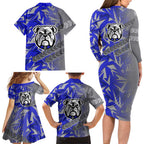 Canterbury Bankstown Bulldogs Rugby Family Matching Long Sleeve Bodycon Dress and Hawaiian Shirt Fierce Mascot Geometric Tribal Art