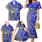 Canterbury Bankstown Bulldogs Rugby Family Matching Mermaid Dress and Hawaiian Shirt Fierce Mascot Geometric Tribal Art