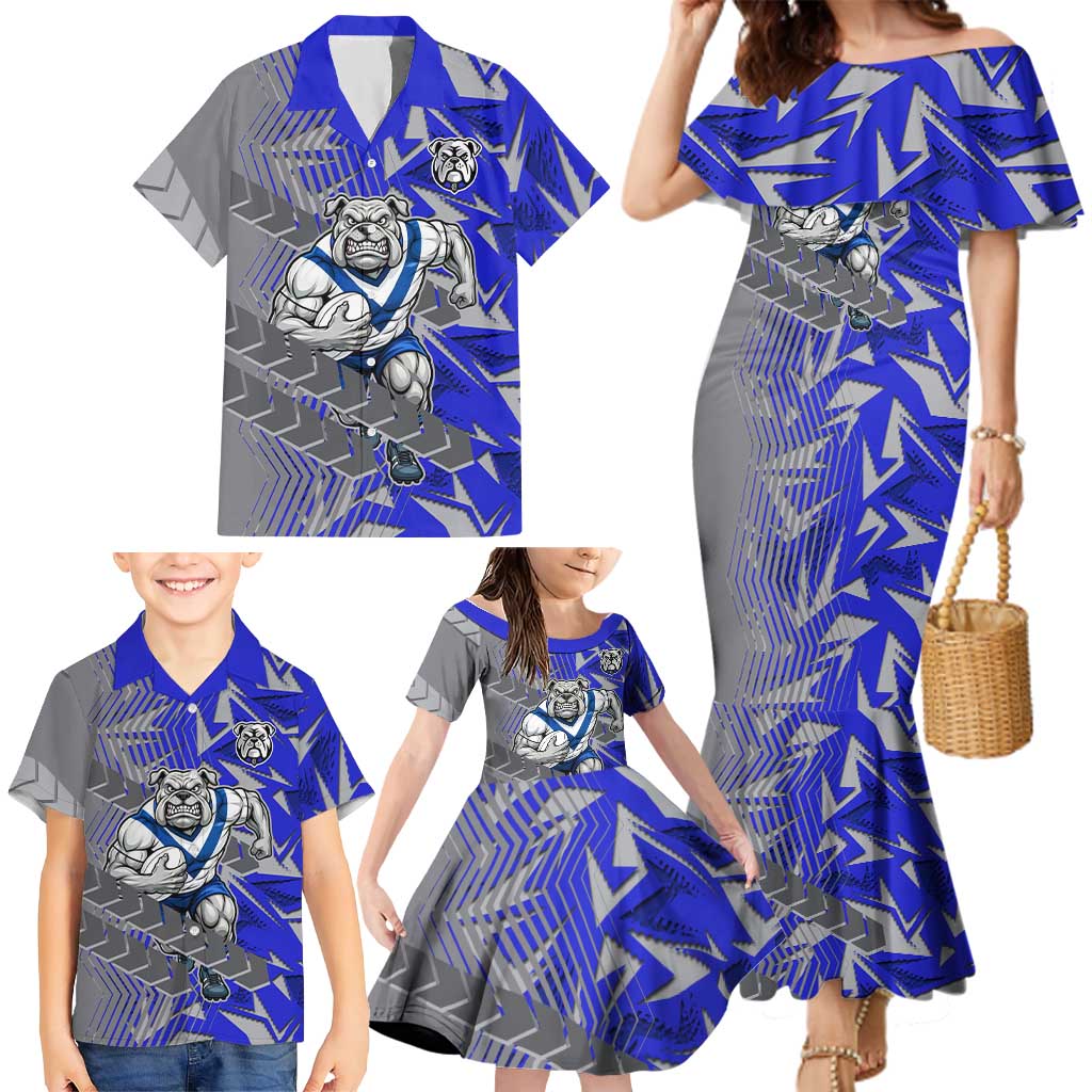 Canterbury Bankstown Bulldogs Rugby Family Matching Mermaid Dress and Hawaiian Shirt Fierce Mascot Geometric Tribal Art