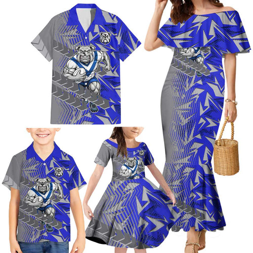 Canterbury Bankstown Bulldogs Rugby Family Matching Mermaid Dress and Hawaiian Shirt Fierce Mascot Geometric Tribal Art