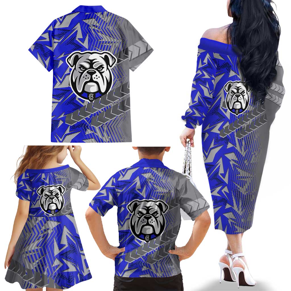 Canterbury Bankstown Bulldogs Rugby Family Matching Off The Shoulder Long Sleeve Dress and Hawaiian Shirt Fierce Mascot Geometric Tribal Art