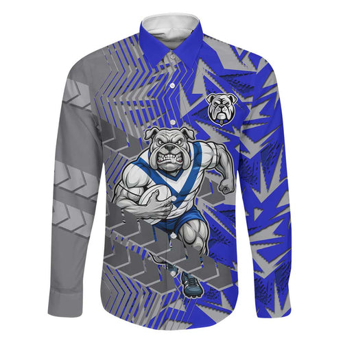 Canterbury Bankstown Bulldogs Rugby Family Matching Off The Shoulder Long Sleeve Dress and Hawaiian Shirt Fierce Mascot Geometric Tribal Art