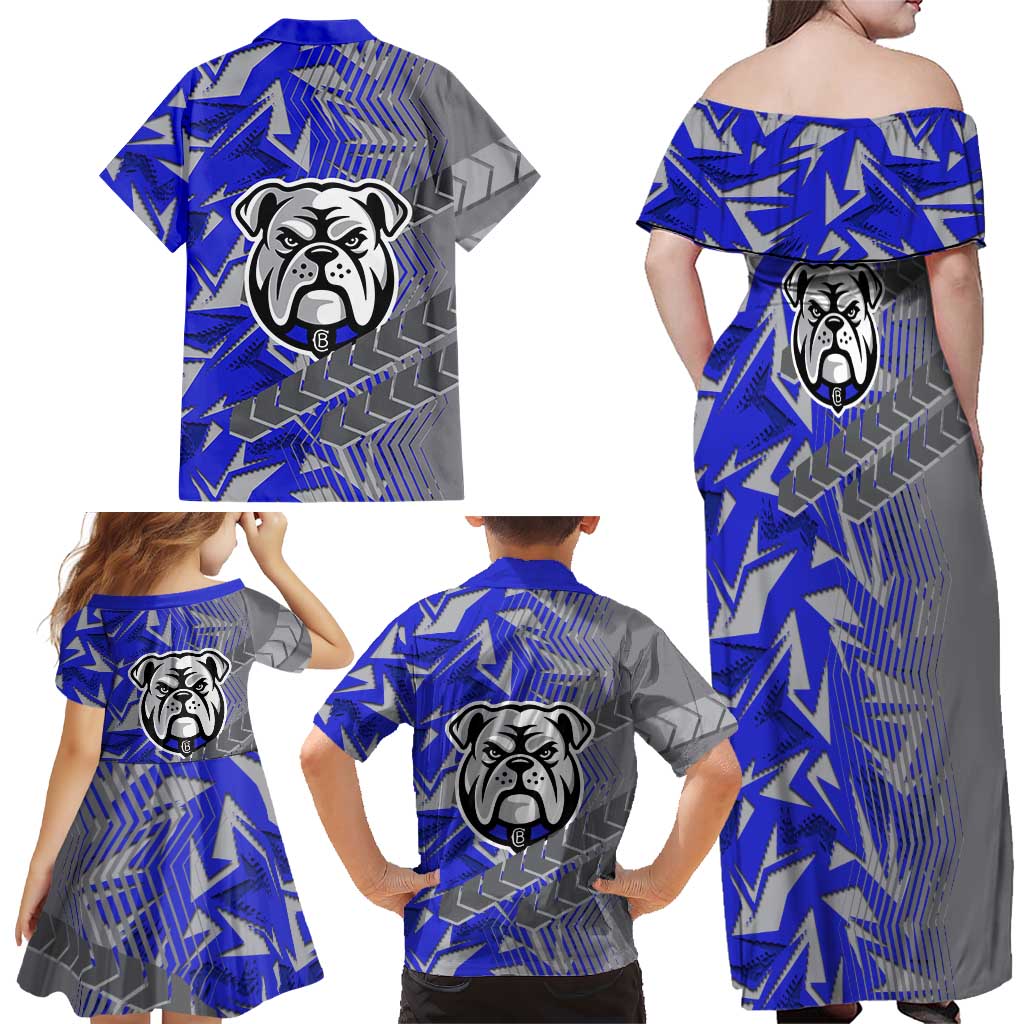 Canterbury Bankstown Bulldogs Rugby Family Matching Off Shoulder Maxi Dress and Hawaiian Shirt Fierce Mascot Geometric Tribal Art