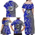 Canterbury Bankstown Bulldogs Rugby Family Matching Off Shoulder Maxi Dress and Hawaiian Shirt Fierce Mascot Geometric Tribal Art