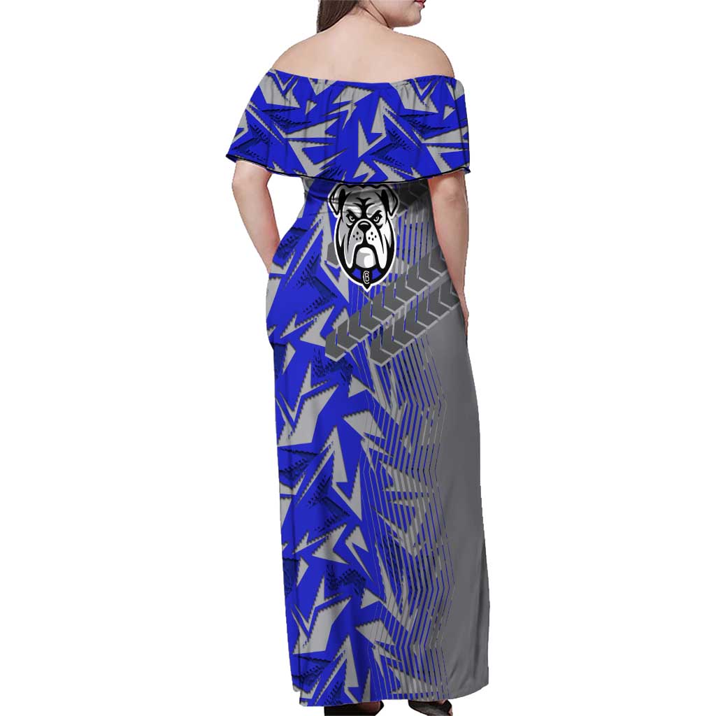 Canterbury Bankstown Bulldogs Rugby Family Matching Off Shoulder Maxi Dress and Hawaiian Shirt Fierce Mascot Geometric Tribal Art