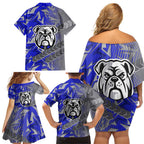 Canterbury Bankstown Bulldogs Rugby Family Matching Off Shoulder Short Dress and Hawaiian Shirt Fierce Mascot Geometric Tribal Art