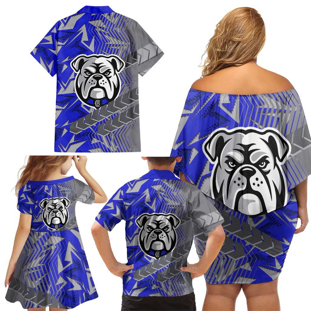 Canterbury Bankstown Bulldogs Rugby Family Matching Off Shoulder Short Dress and Hawaiian Shirt Fierce Mascot Geometric Tribal Art