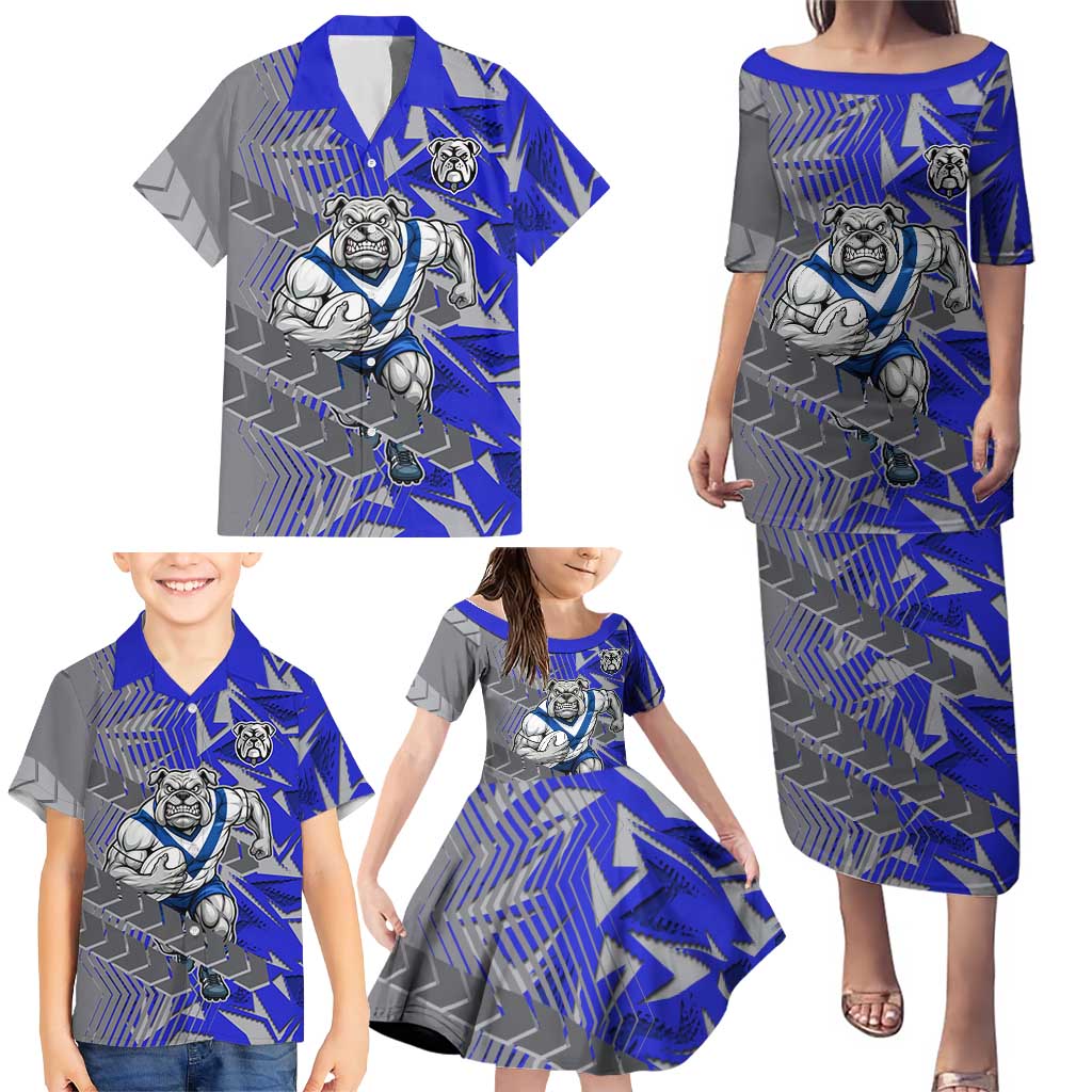 Canterbury Bankstown Bulldogs Rugby Family Matching Puletasi and Hawaiian Shirt Fierce Mascot Geometric Tribal Art