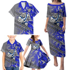 Canterbury Bankstown Bulldogs Rugby Family Matching Puletasi and Hawaiian Shirt Fierce Mascot Geometric Tribal Art