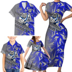 Canterbury Bankstown Bulldogs Rugby Family Matching Short Sleeve Bodycon Dress and Hawaiian Shirt Fierce Mascot Geometric Tribal Art