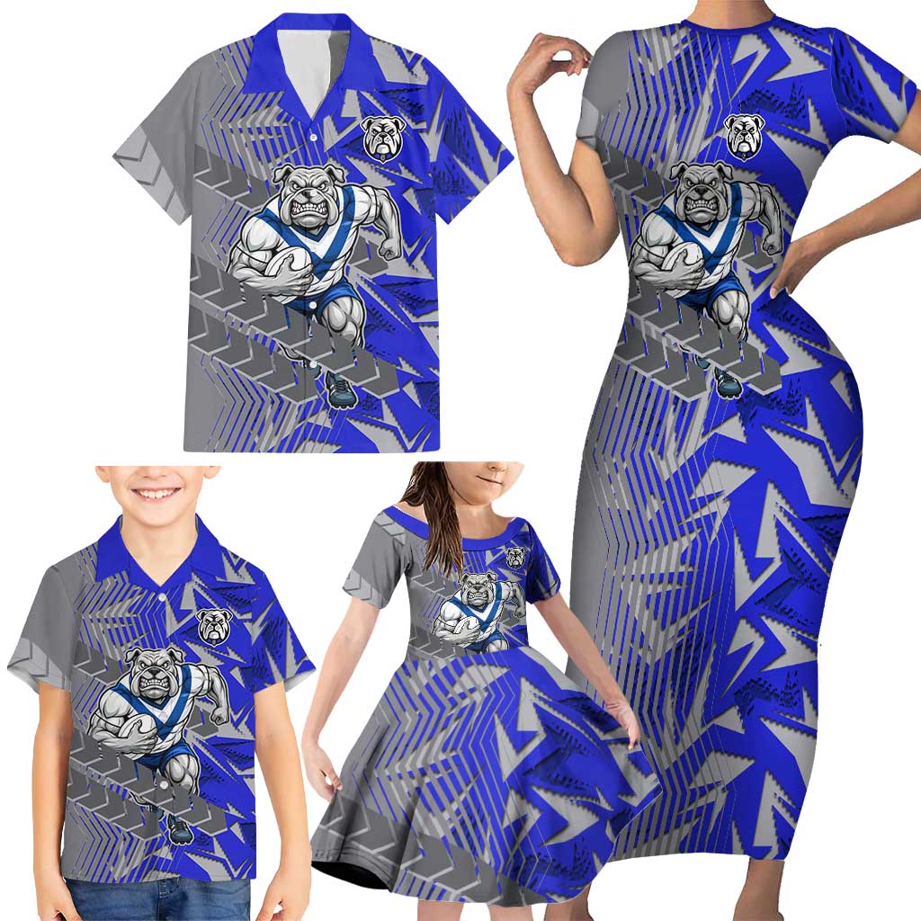 Canterbury Bankstown Bulldogs Rugby Family Matching Short Sleeve Bodycon Dress and Hawaiian Shirt Fierce Mascot Geometric Tribal Art
