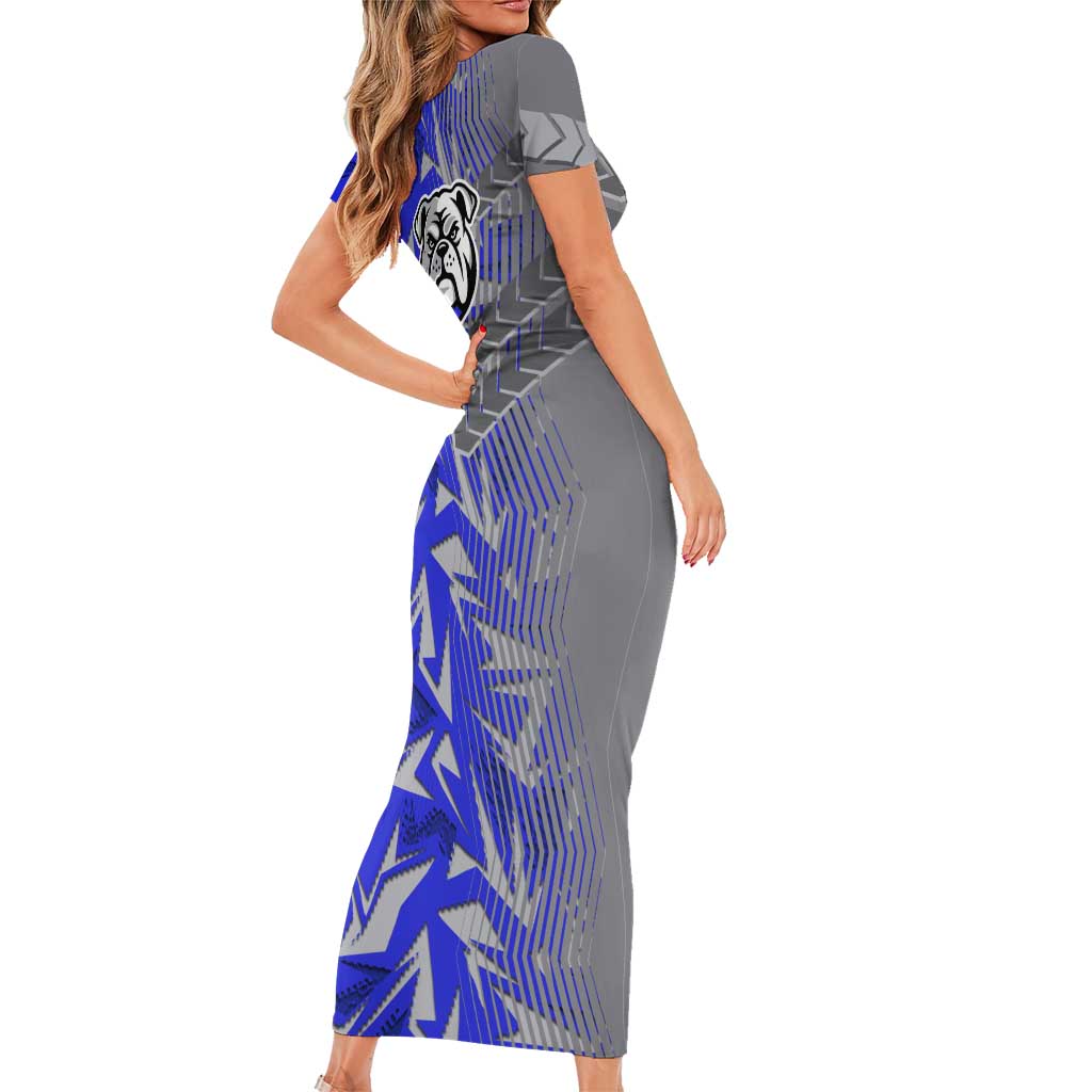 Canterbury Bankstown Bulldogs Rugby Family Matching Short Sleeve Bodycon Dress and Hawaiian Shirt Fierce Mascot Geometric Tribal Art