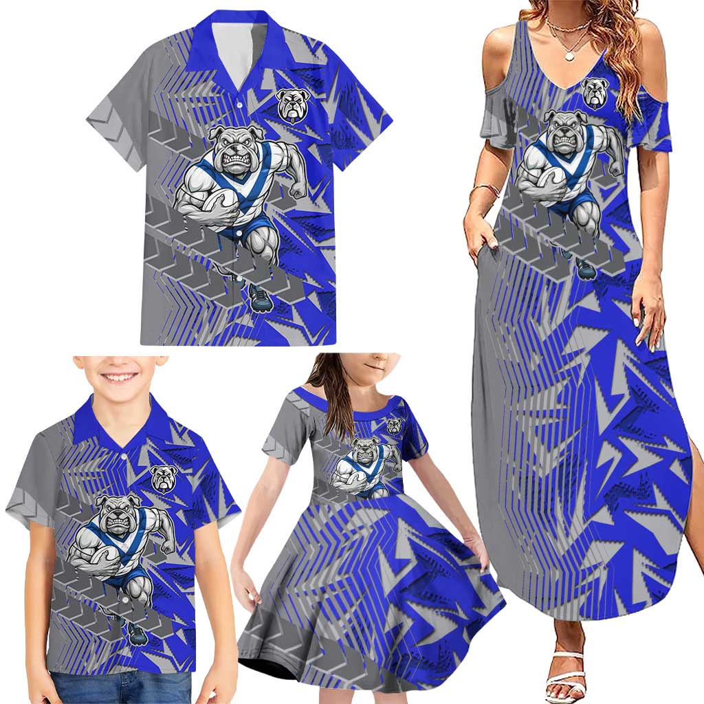 Canterbury Bankstown Bulldogs Rugby Family Matching Summer Maxi Dress and Hawaiian Shirt Fierce Mascot Geometric Tribal Art