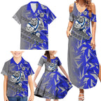 Canterbury Bankstown Bulldogs Rugby Family Matching Summer Maxi Dress and Hawaiian Shirt Fierce Mascot Geometric Tribal Art
