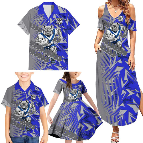 Canterbury Bankstown Bulldogs Rugby Family Matching Summer Maxi Dress and Hawaiian Shirt Fierce Mascot Geometric Tribal Art