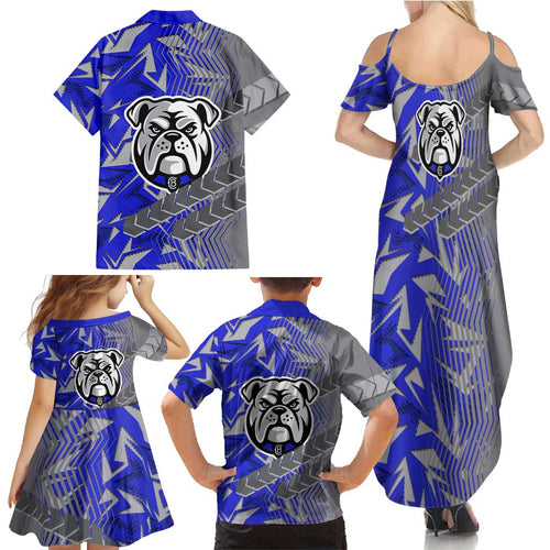Canterbury Bankstown Bulldogs Rugby Family Matching Summer Maxi Dress and Hawaiian Shirt Fierce Mascot Geometric Tribal Art