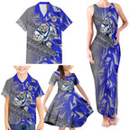 Canterbury Bankstown Bulldogs Rugby Family Matching Tank Maxi Dress and Hawaiian Shirt Fierce Mascot Geometric Tribal Art