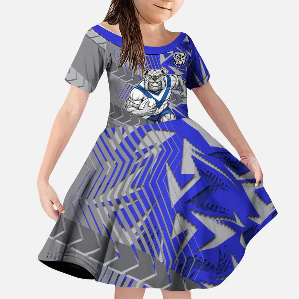 Canterbury Bankstown Bulldogs Rugby Kid Short Sleeve Dress Fierce Mascot Geometric Tribal Art