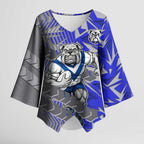 Canterbury Bankstown Bulldogs Rugby Kimono Sleeve Blouse Fierce Mascot Geometric Tribal Art