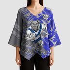 Canterbury Bankstown Bulldogs Rugby Kimono Sleeve Blouse Fierce Mascot Geometric Tribal Art