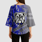 Canterbury Bankstown Bulldogs Rugby Kimono Sleeve Blouse Fierce Mascot Geometric Tribal Art