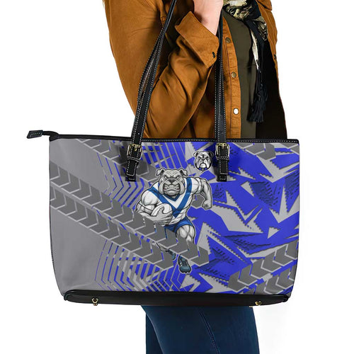 Canterbury Bankstown Bulldogs Rugby Leather Tote Bag Fierce Mascot Geometric Tribal Art