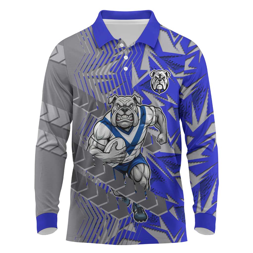 Canterbury Bankstown Bulldogs Rugby Long Sleeve Polo Shirt Fierce Mascot Geometric Tribal Art